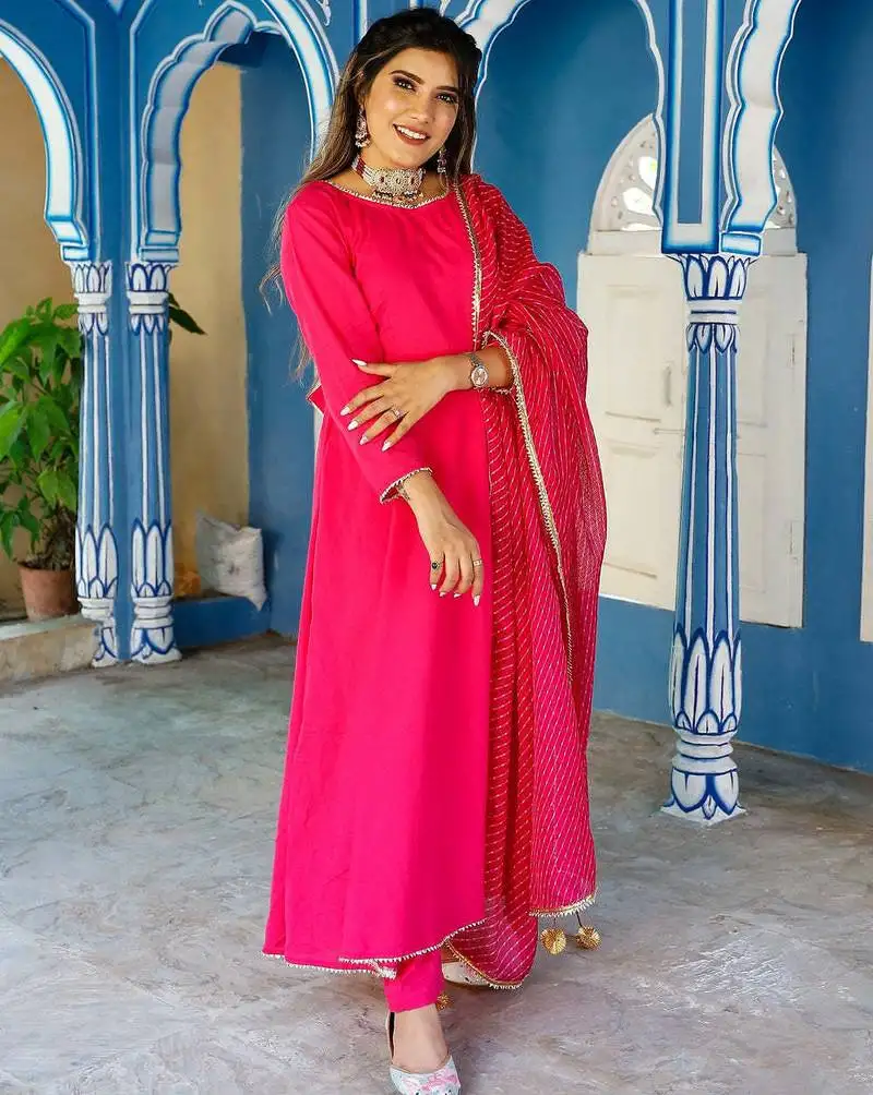 Blooming pink embroidered suit set wedding wear suit set summer wear