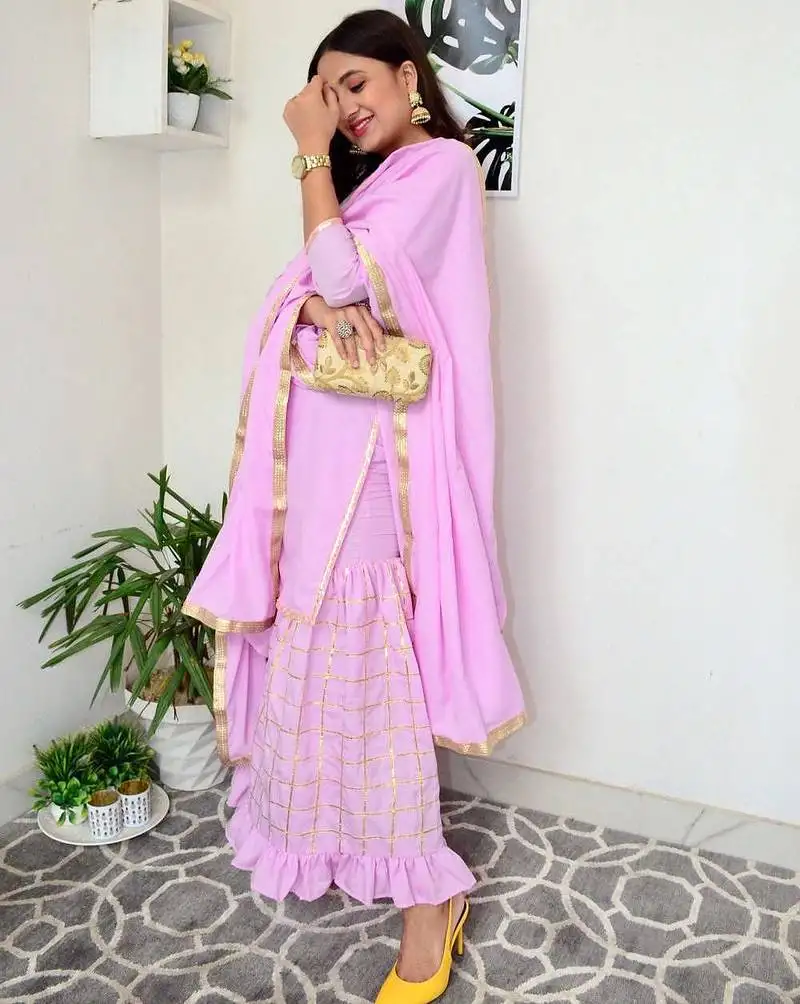 Lavender embroidered suit set with dupatta festival wear new design dress