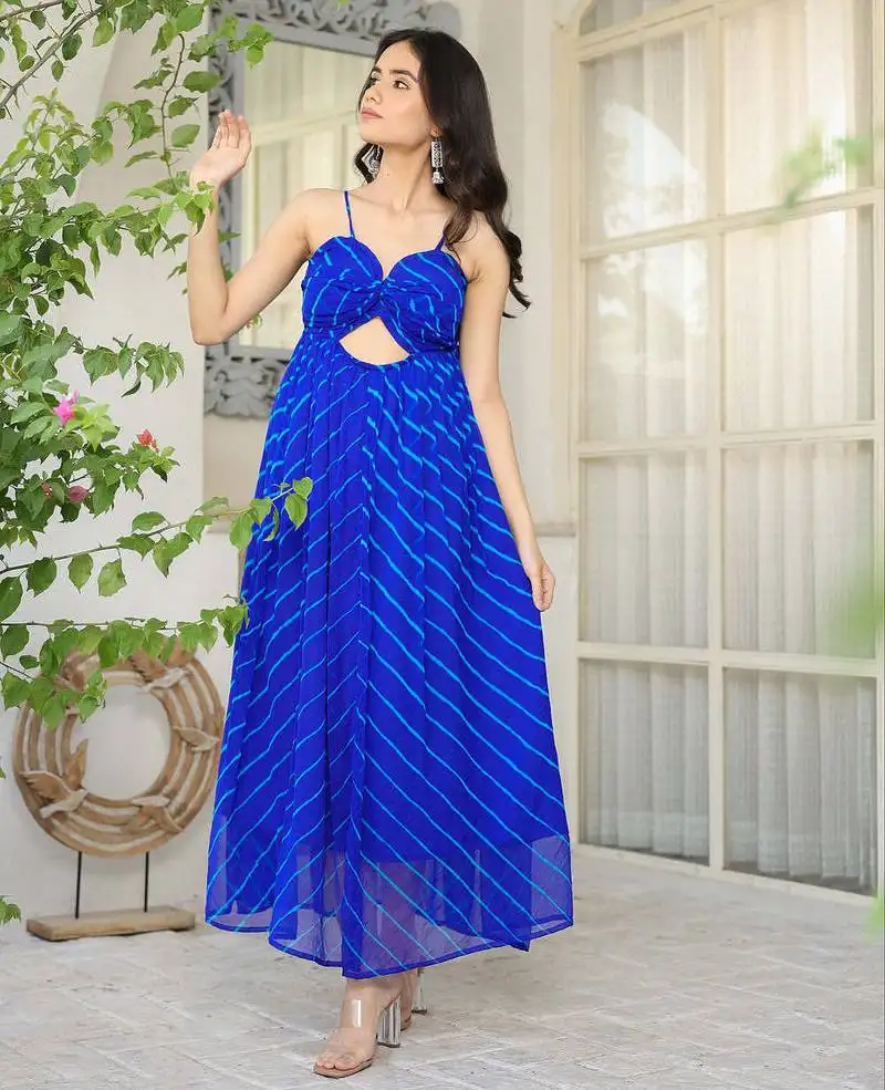 Leheriya blue embroidered flared dress fully flared party wear gown dress wedding wear dress