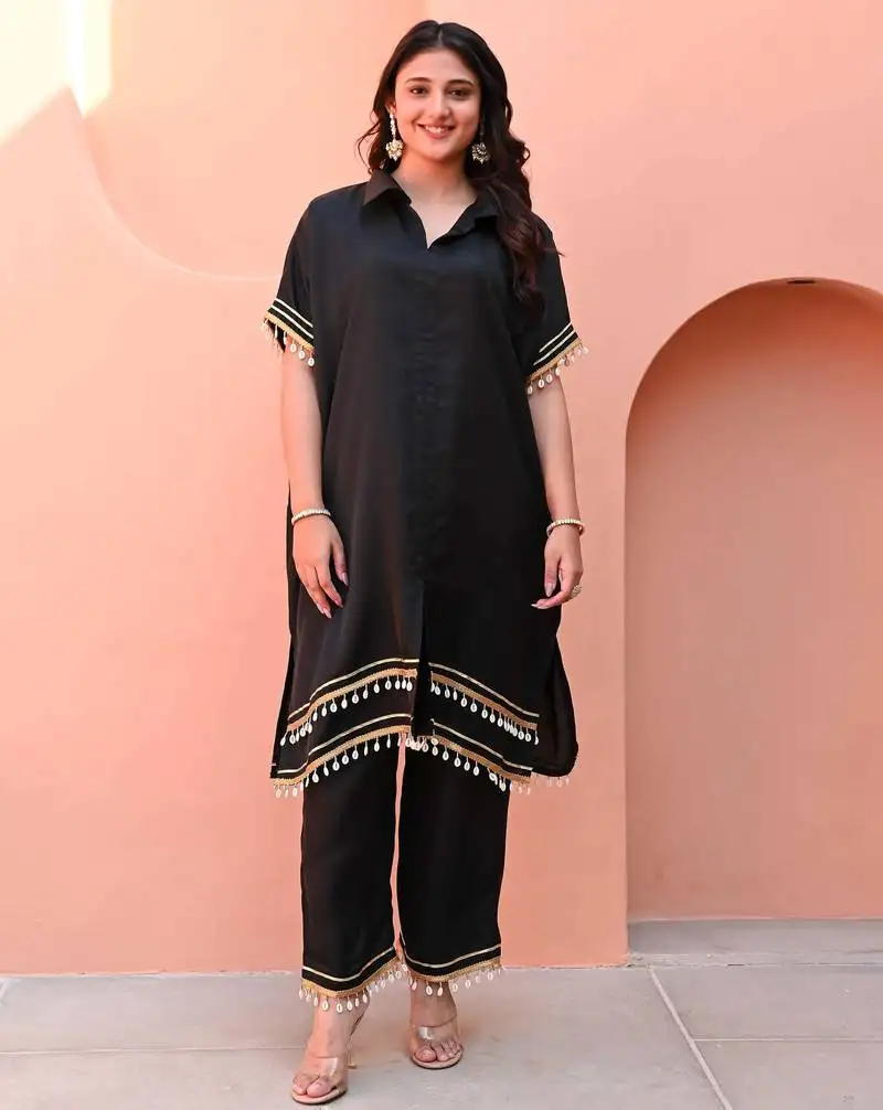 Black embroidered kurta with bottom gota work kurta set party wear dress