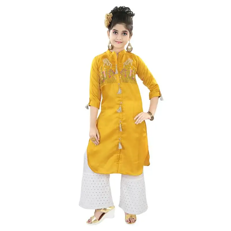 Gold slik embroidered pallazzo suit top and bottom