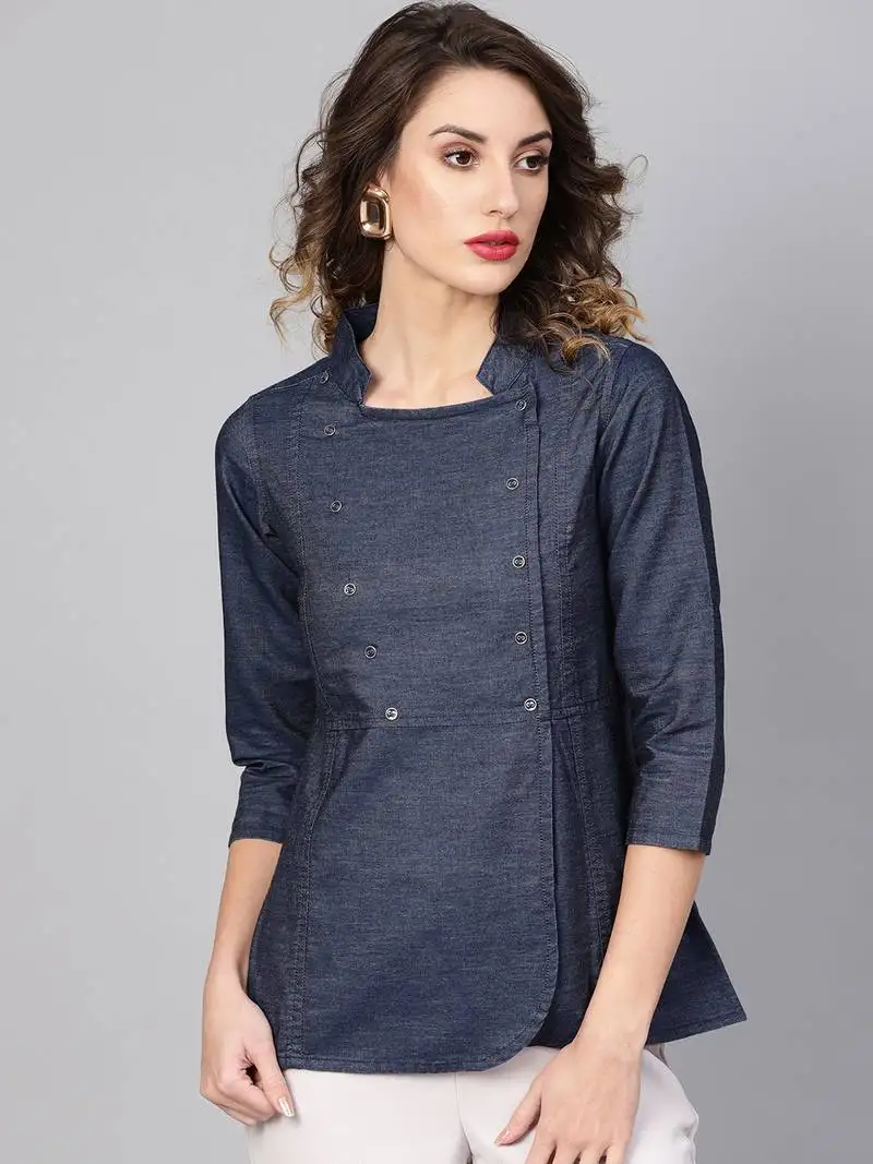 Women's blue denim regular top