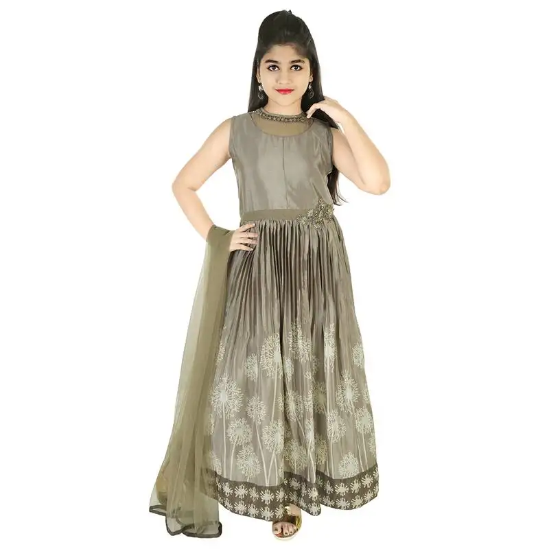 Grey printed and embroidered chiffon comtemporary gown