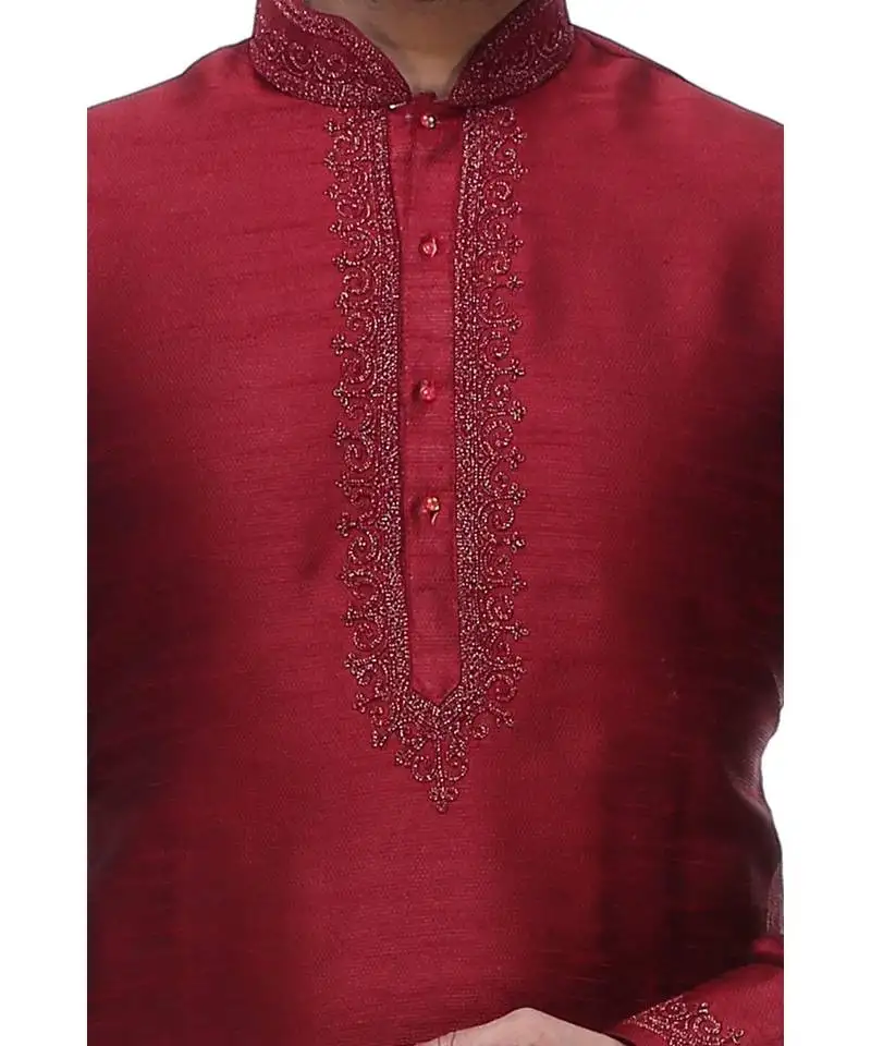 Maroon embroidered silk sherwani