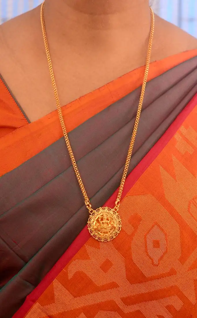 Radha's creation medium length 24inches chain with laxmi pendant one gram gold no.1082