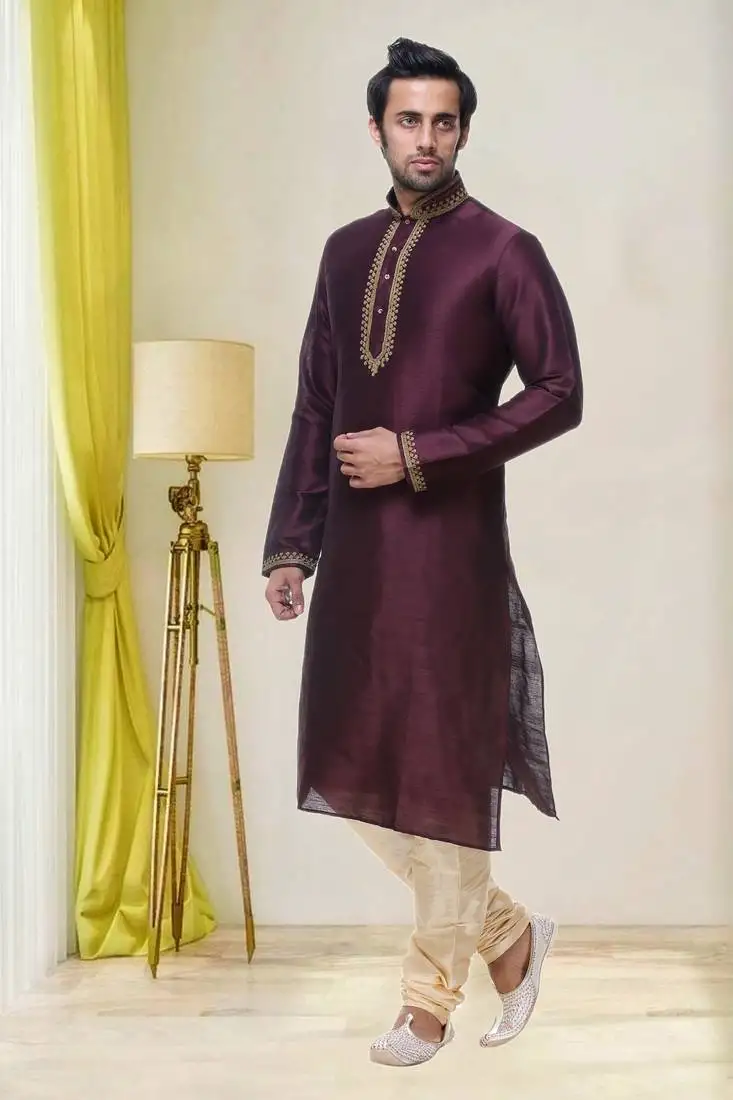 Purple embroidered silk sherwani