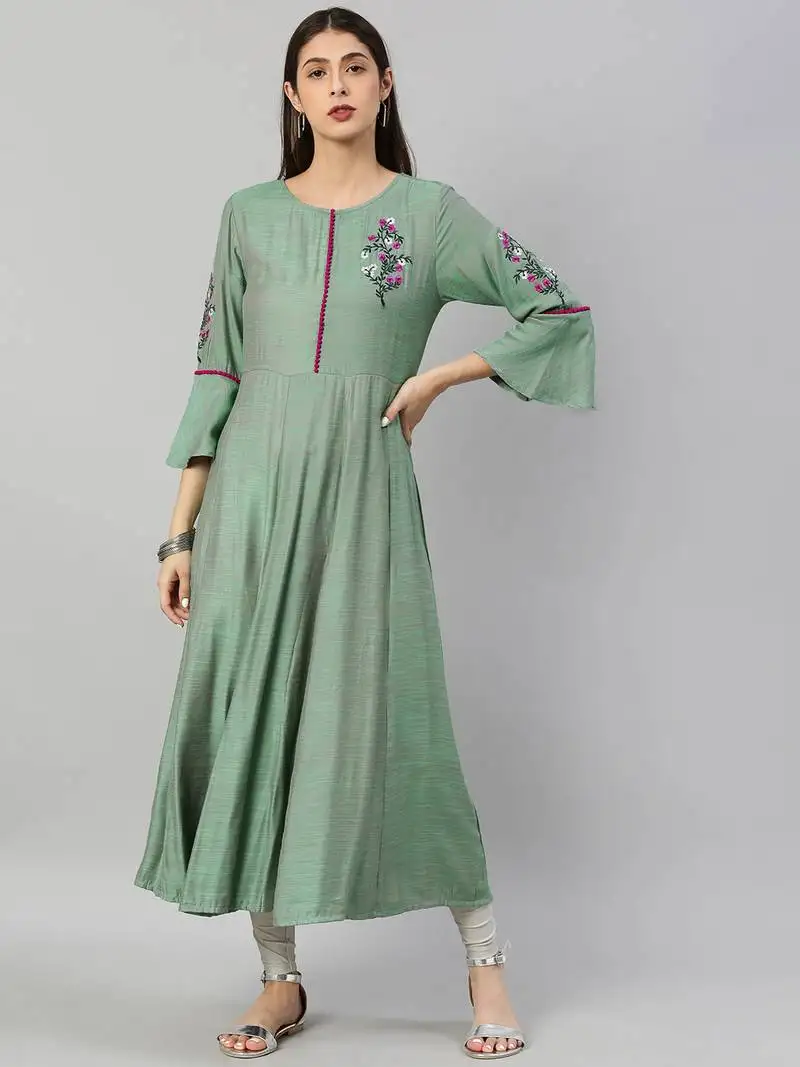 Women's shaded poly viscose embroidered anarkali kurta (green)