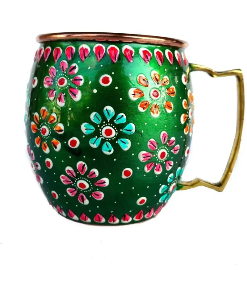 Handmade pure copper outer hand painted art work wine, vodka, beer,cocktail,juice, cold coffee mug - cup 16 oz (1)