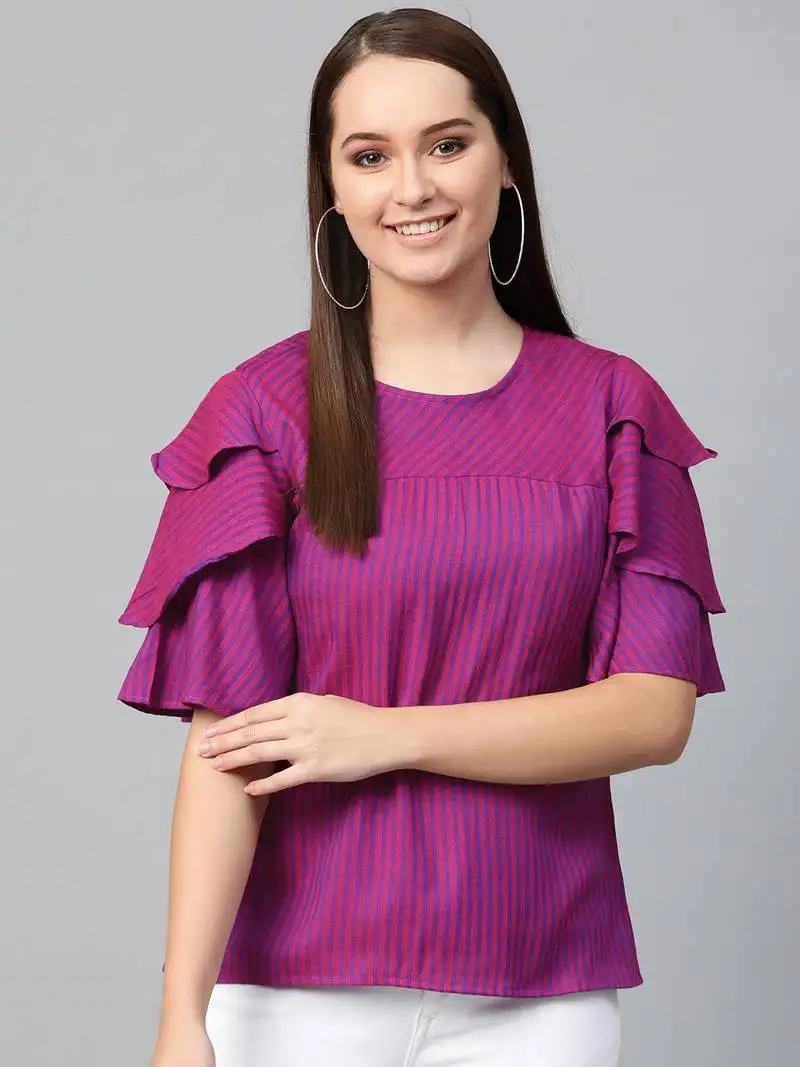 Women's purple viscose stripe regular top