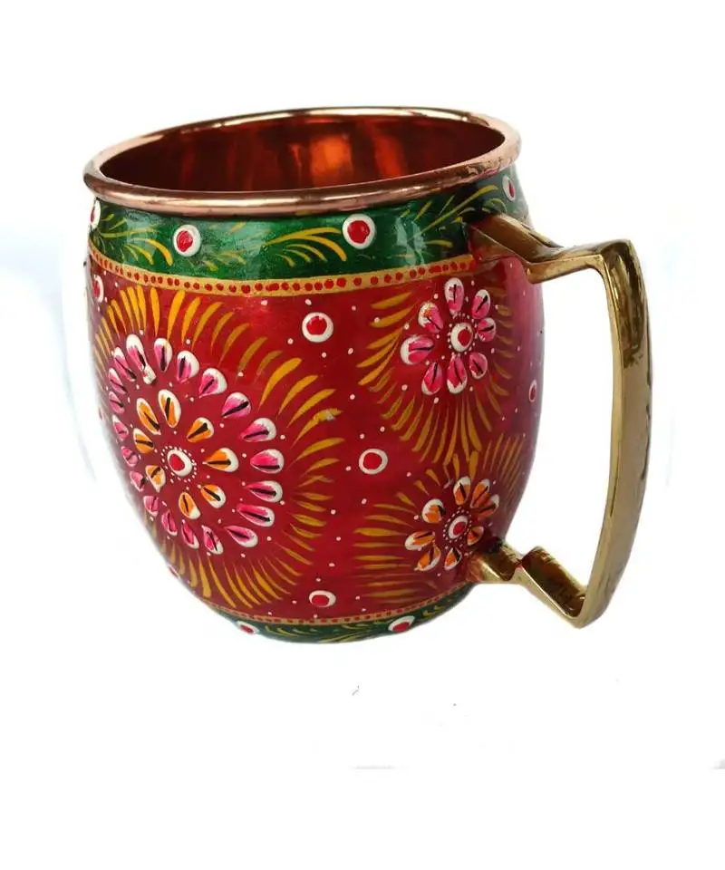 Handmade pure copper outer hand painted art work wine, vodka, beer,cocktail,juice, cold coffee mug - cup (1)