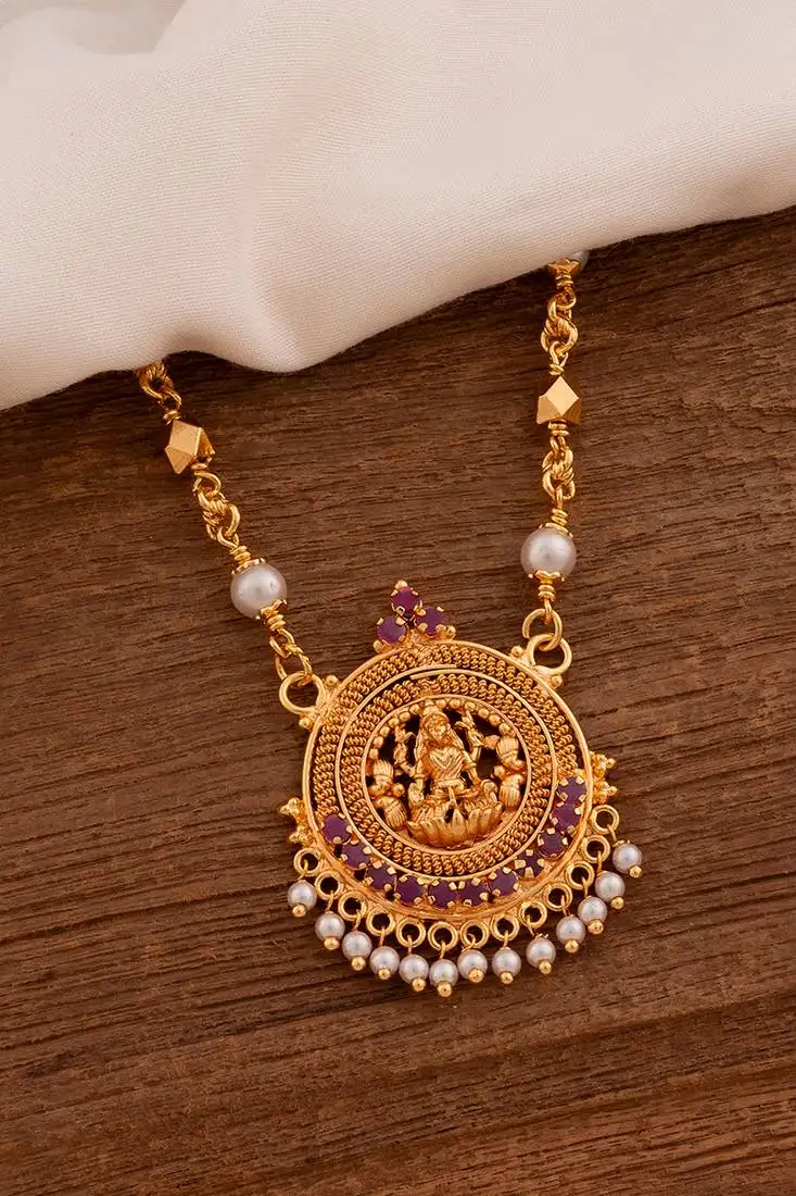 Pearl laxmi necklace medium length one gram gold
