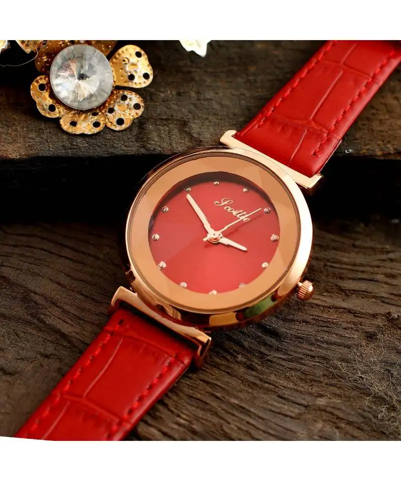 Orange stylish diamond shape glass design watch
