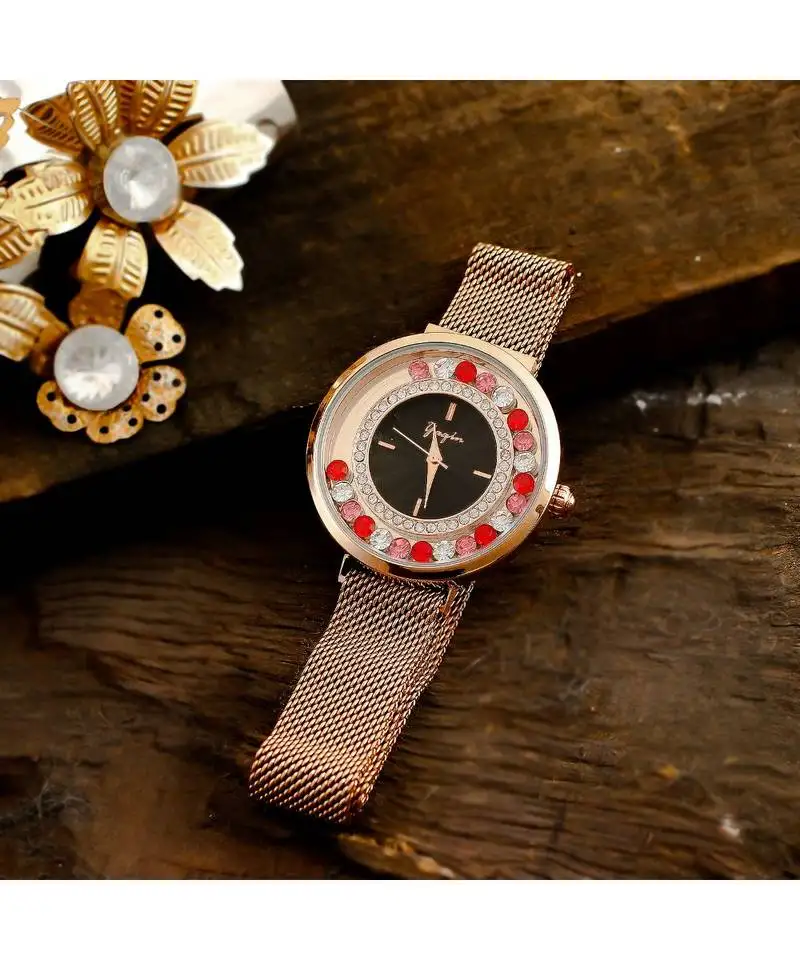 Rose gold dancing diamond adjustable magnetic belt watch