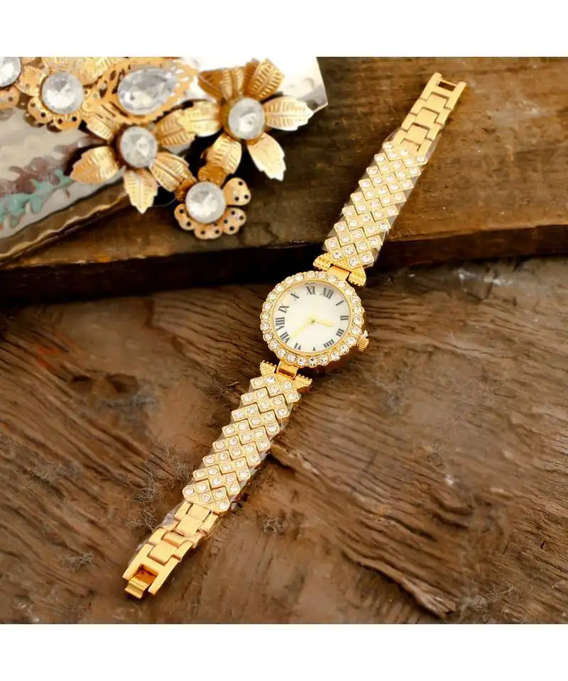 Golden smart look designer full of diamond party watch