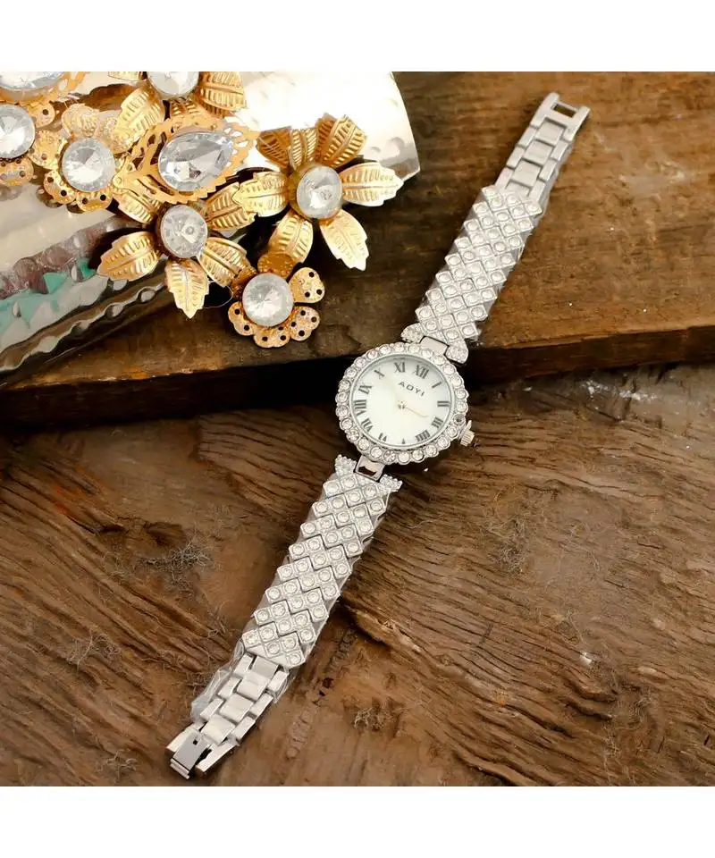 Silver smart look designer full of diamond party watch