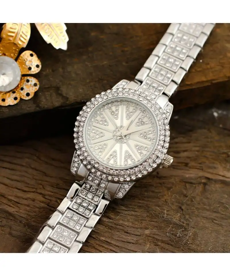 Siver diamond stylish royal designer party watch