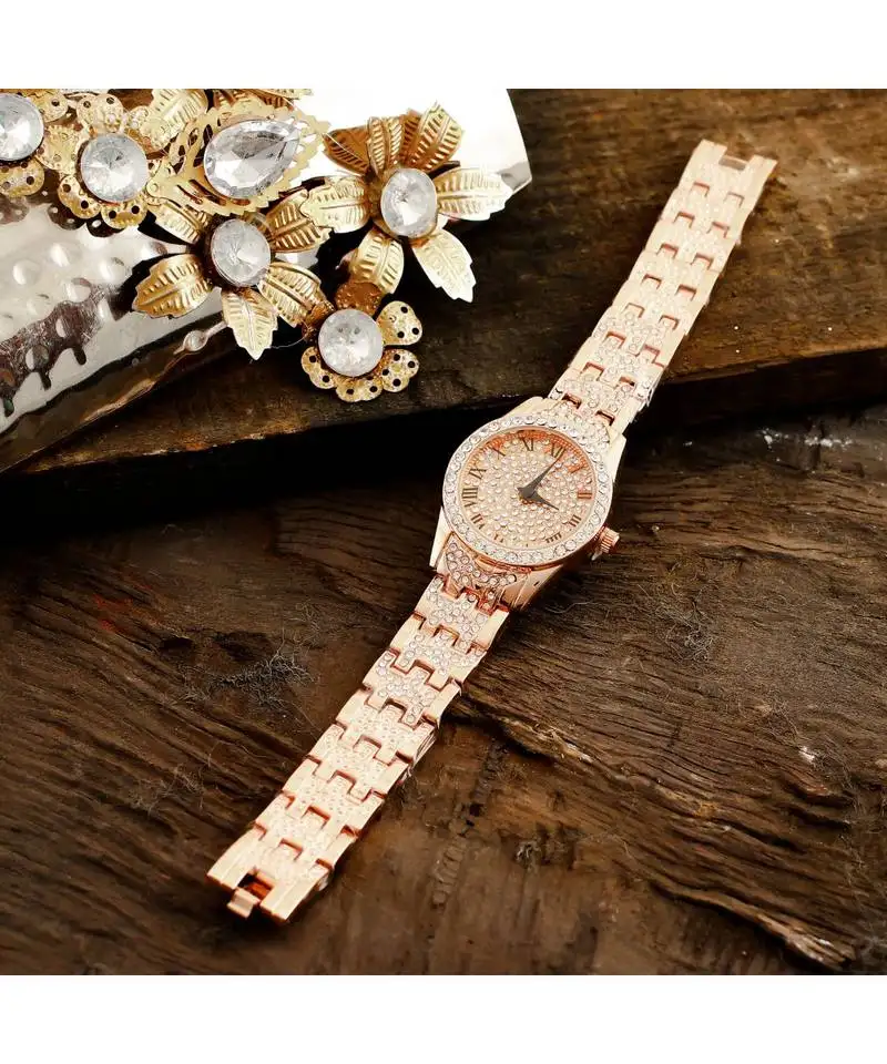 Rose gold smart look designer full of diamond watch