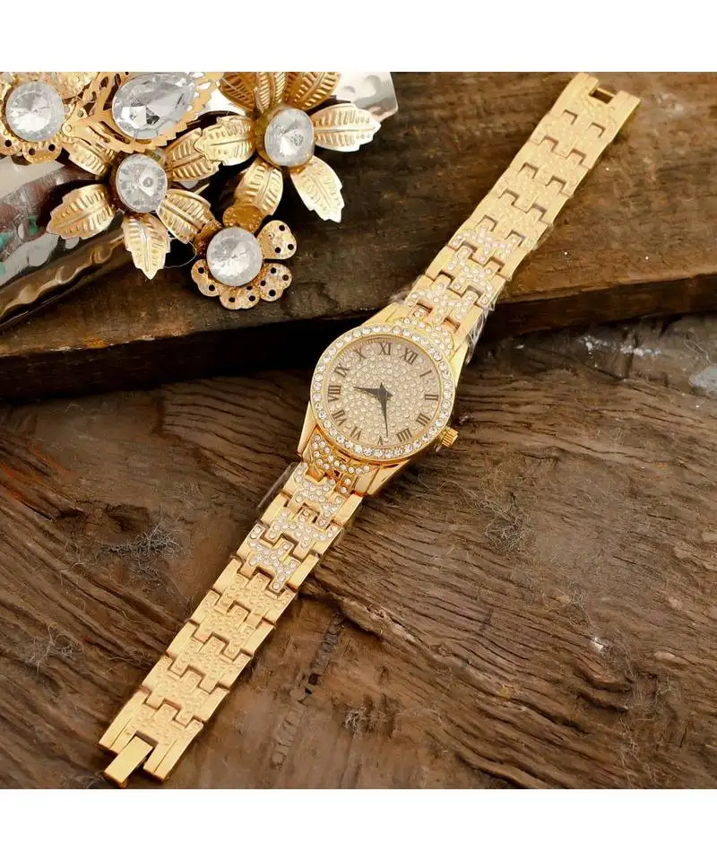 Golden smart look designer full of diamond watch