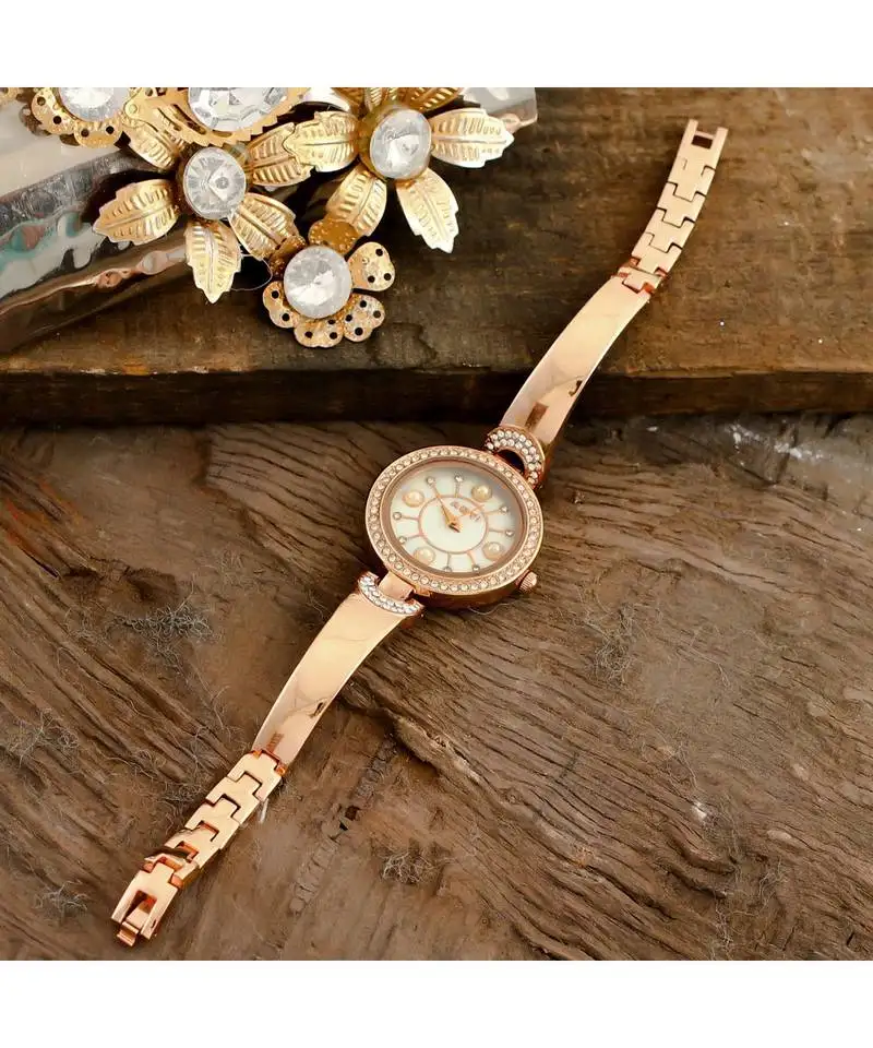 Rose gold stylish watch collection with braclet look belt