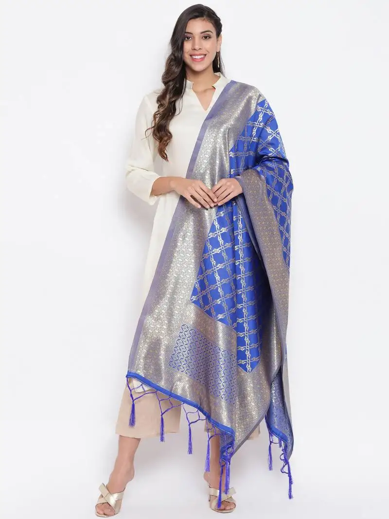 Blue banarasi silk jacquard woven dupatta