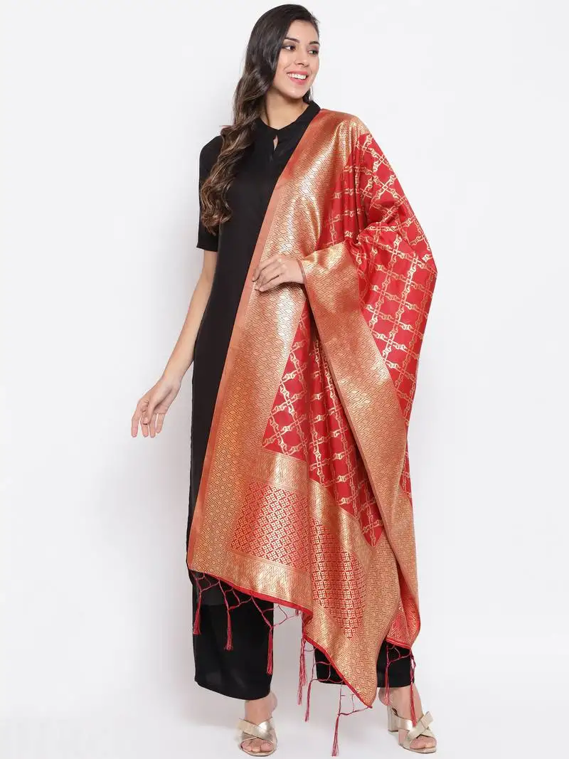 Red banarasi silk jacquard woven dupatta