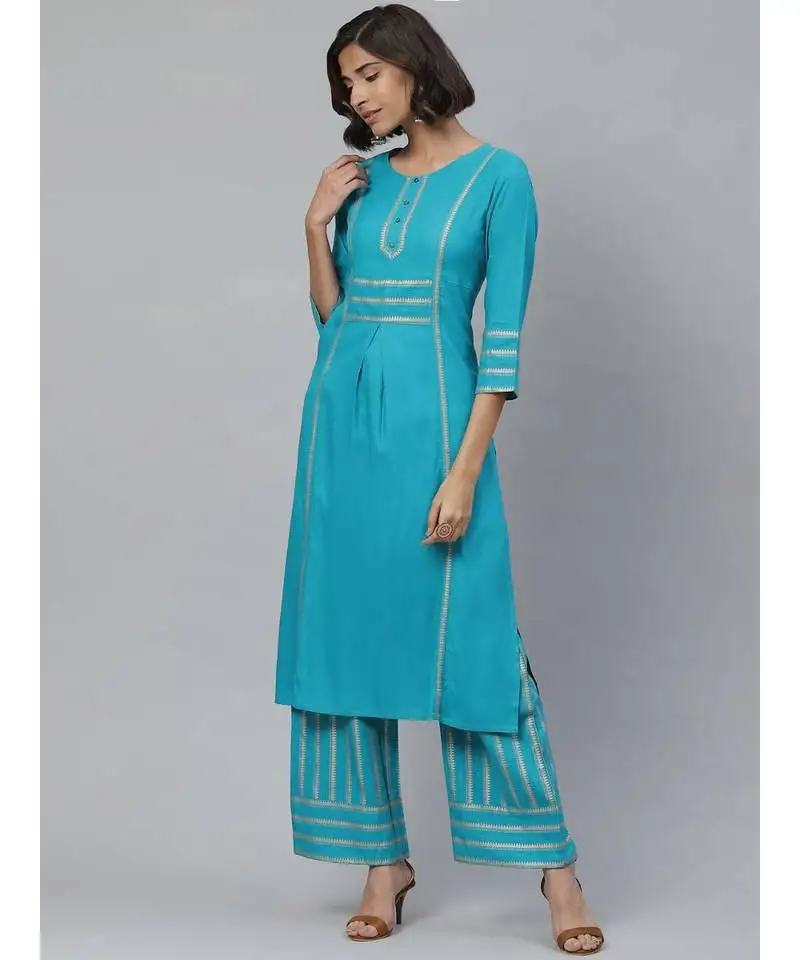 Rayon gold printed straight kurta & palazoo setteal