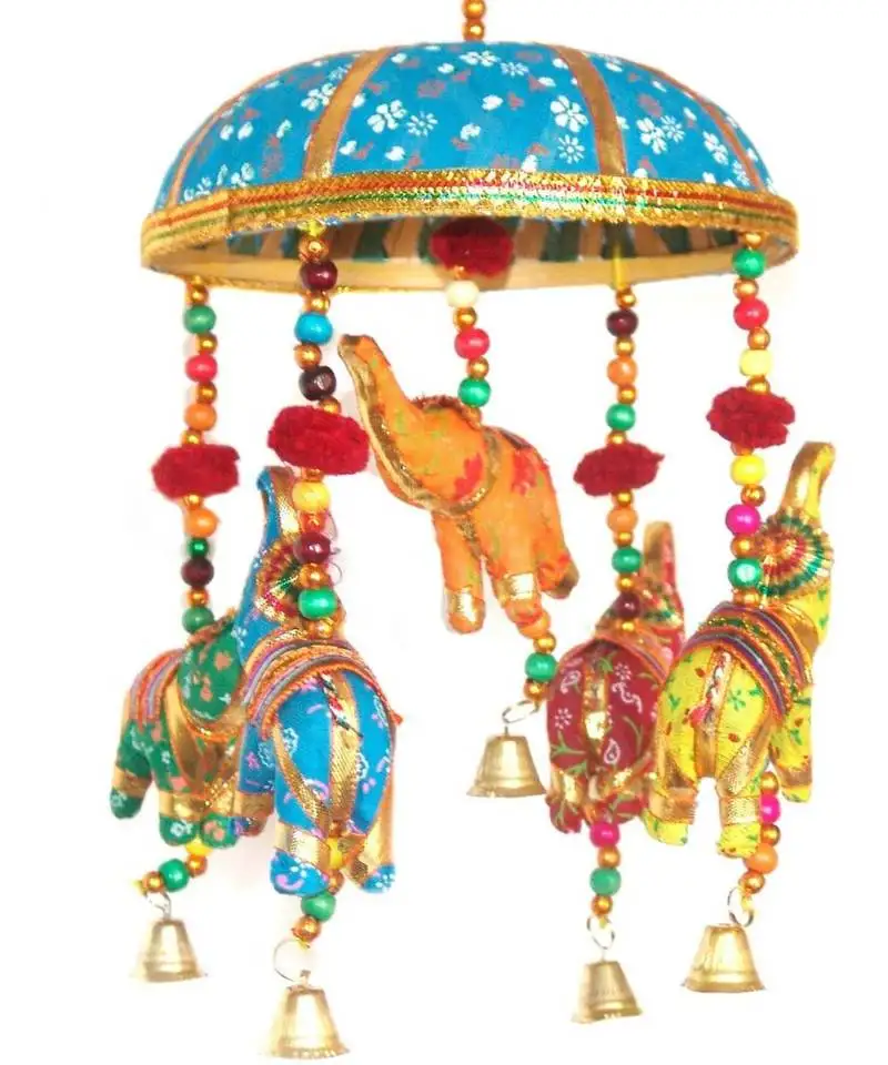 Indian traditional elephant turquoise umbrella hanging layer of five elephant