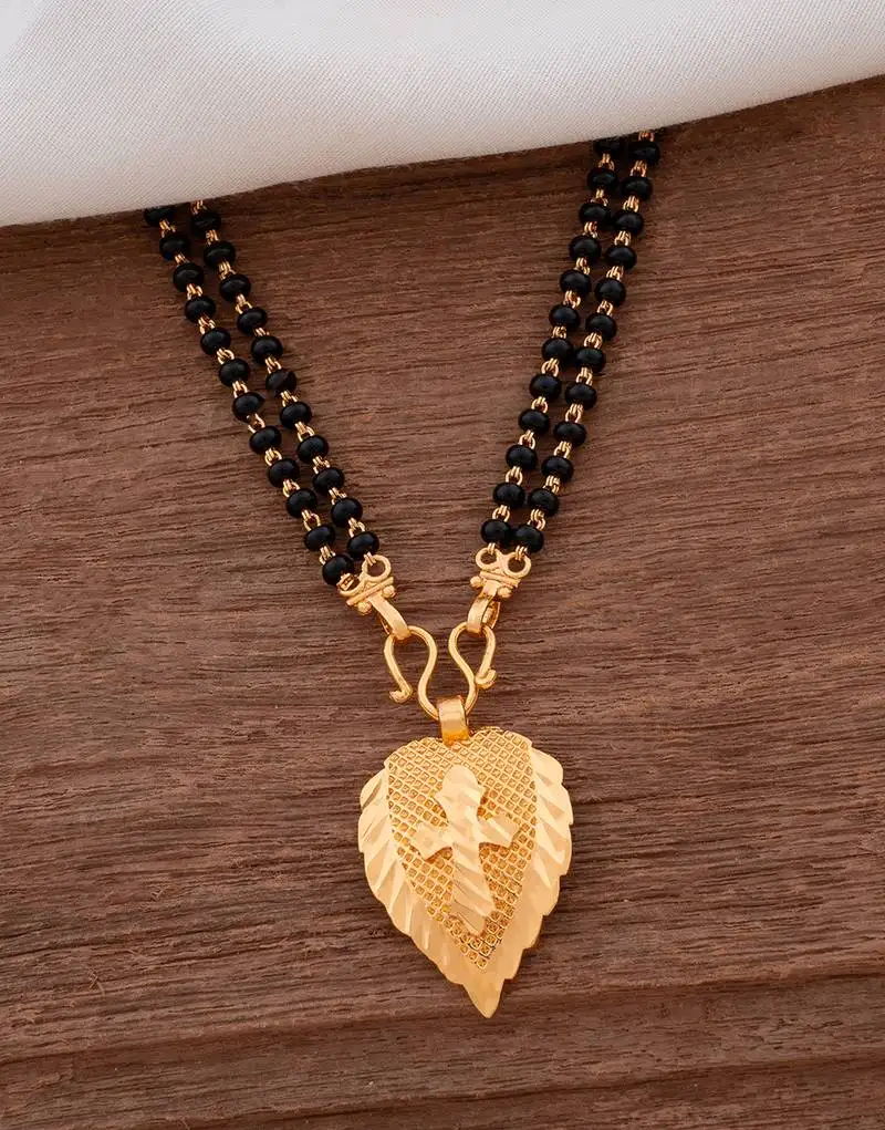 Black beads mangalsutra long with cross vati one gram gold