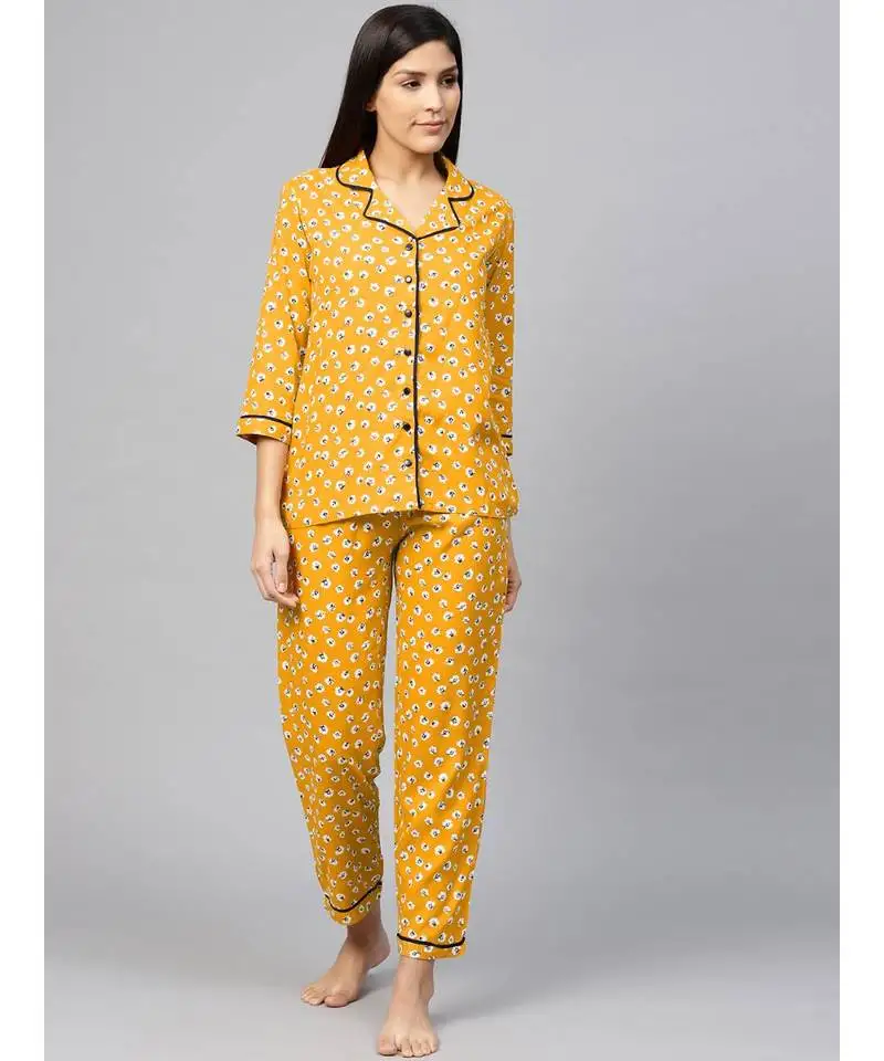 Floral printed night suityellow