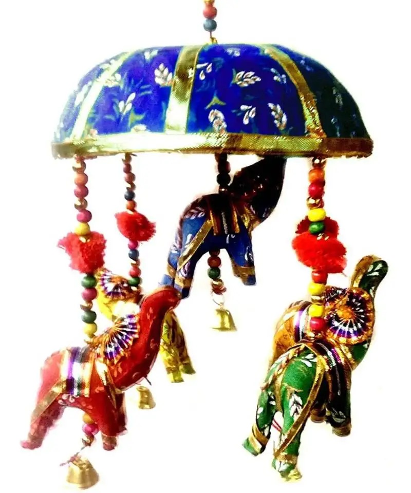 Indian traditional elephant blue umbrella hanging layer of five elephant
