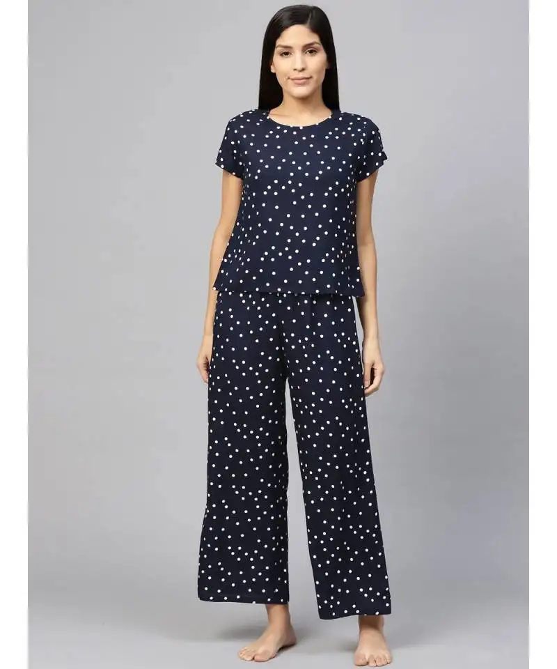 Polka dot printed night suitblue