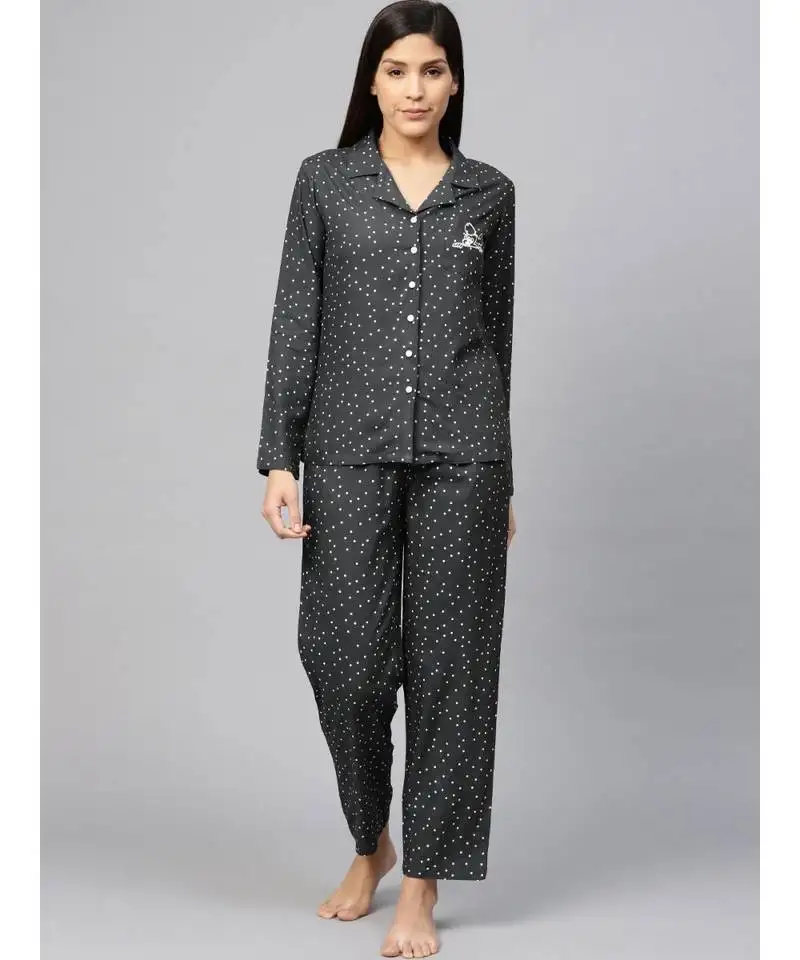 Polka dot printed night suitgrey