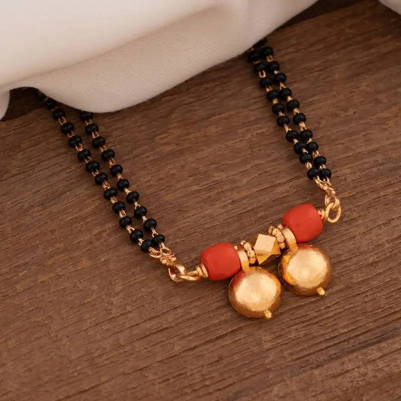 Black beads mangalsutra long with double vati pendant one gram gold
