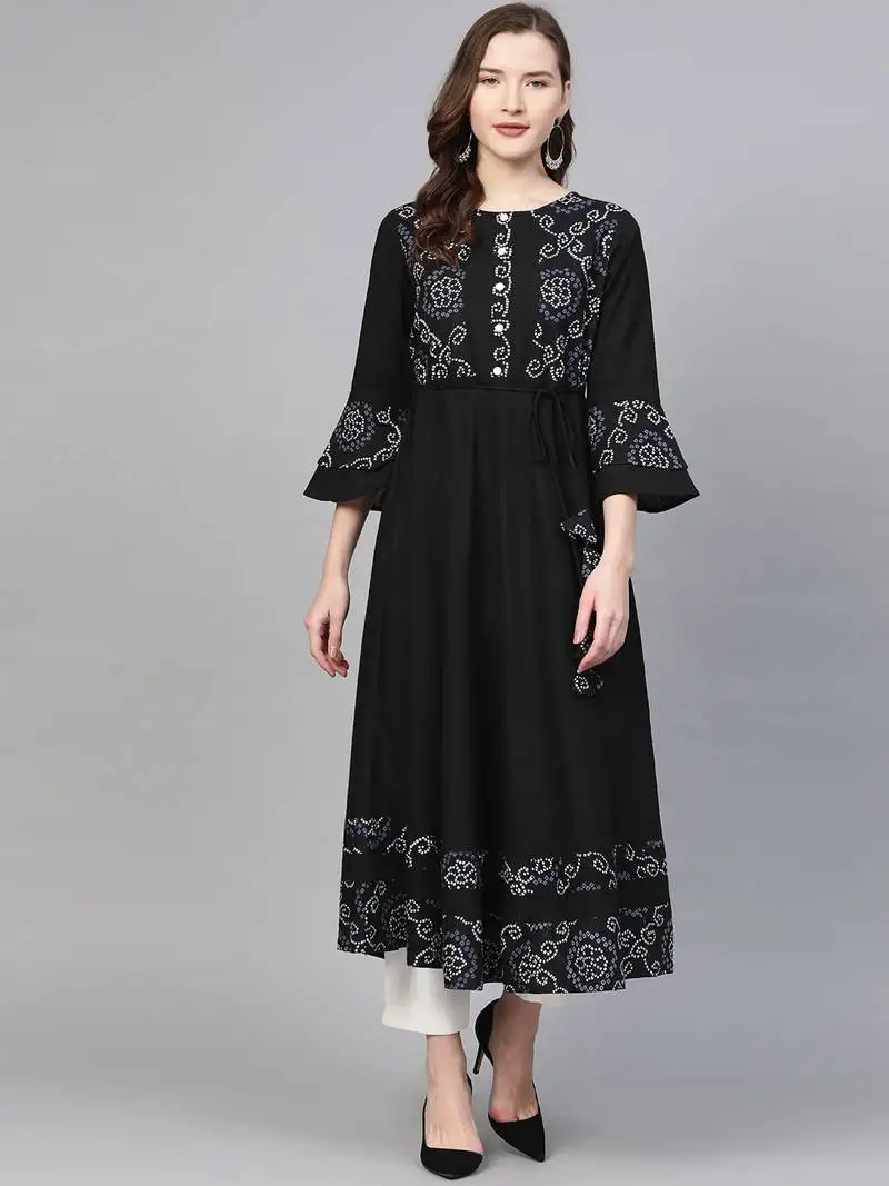 Women's cotton slub bandhej print anarkali kurta