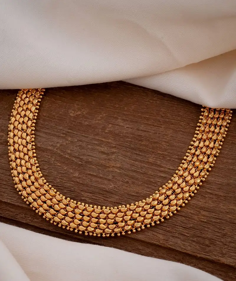Golden choker short with leaf design one gram gold