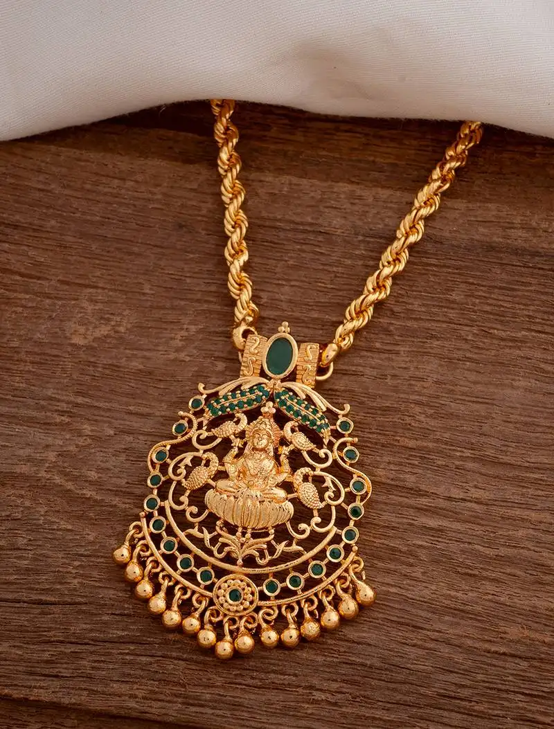 Rope chain necklace with laxmi pendant one gram gold