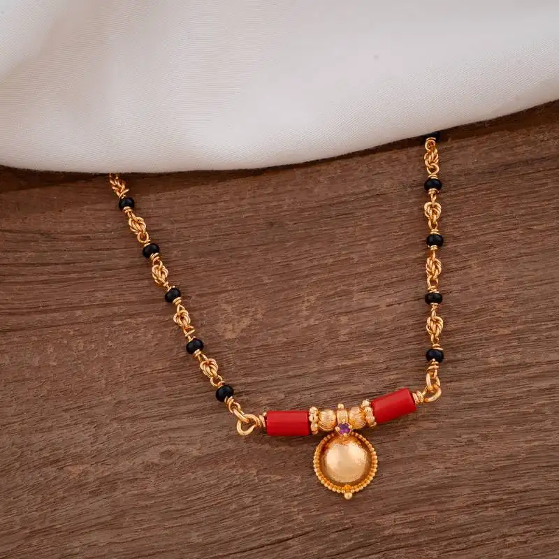 Golden mushti and black beads short 20" mangalsutra with single vati one gram gold