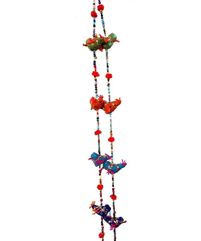 Door hanging ative cotton birds in vibrant color stringed with beads and bell !! 5-bird bell tota traditional indi