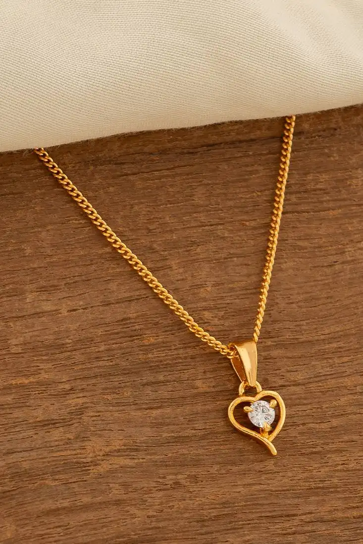 Golden necklace short with solitaire heart pendant one gram gold