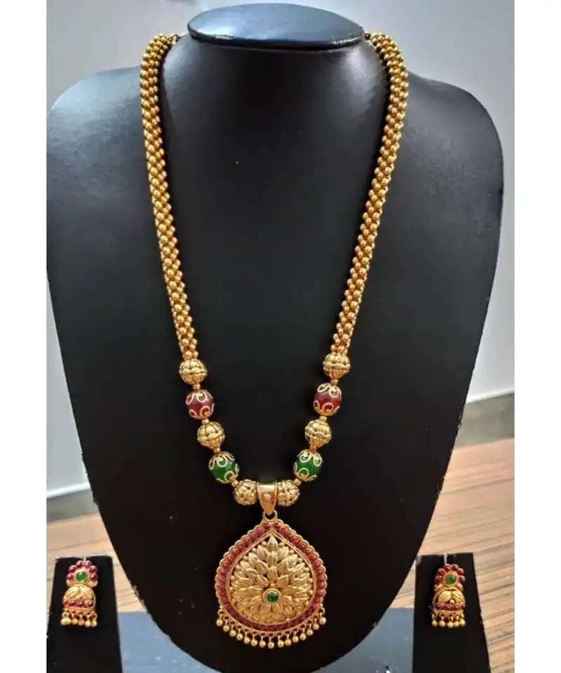 Ruby and embroled gold plated necklace set