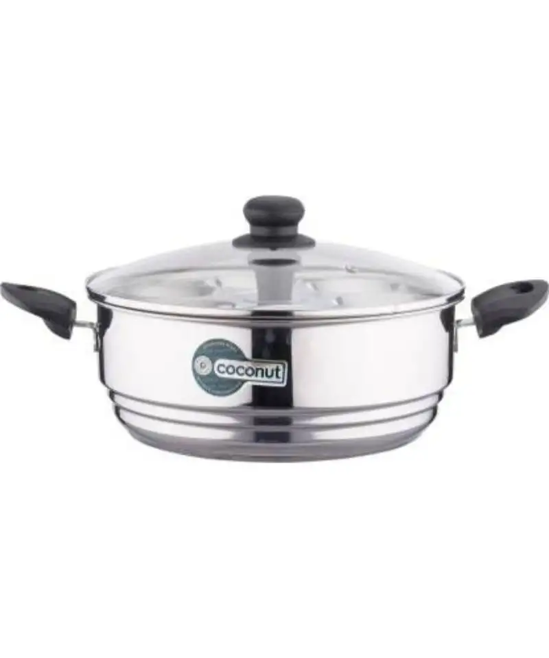 Coconut stainless steel pot with steamer plate & idly maker, 6-piece, silver