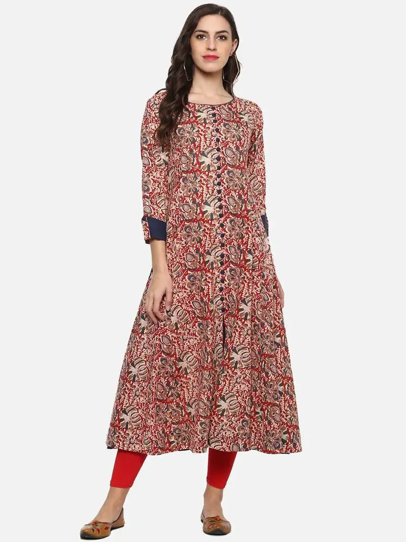 Designer kalamkari print womens cotton anarkali kurta