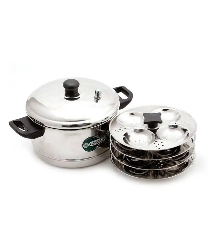 Coconut stainless steel idly cooker, 4-piece, silver