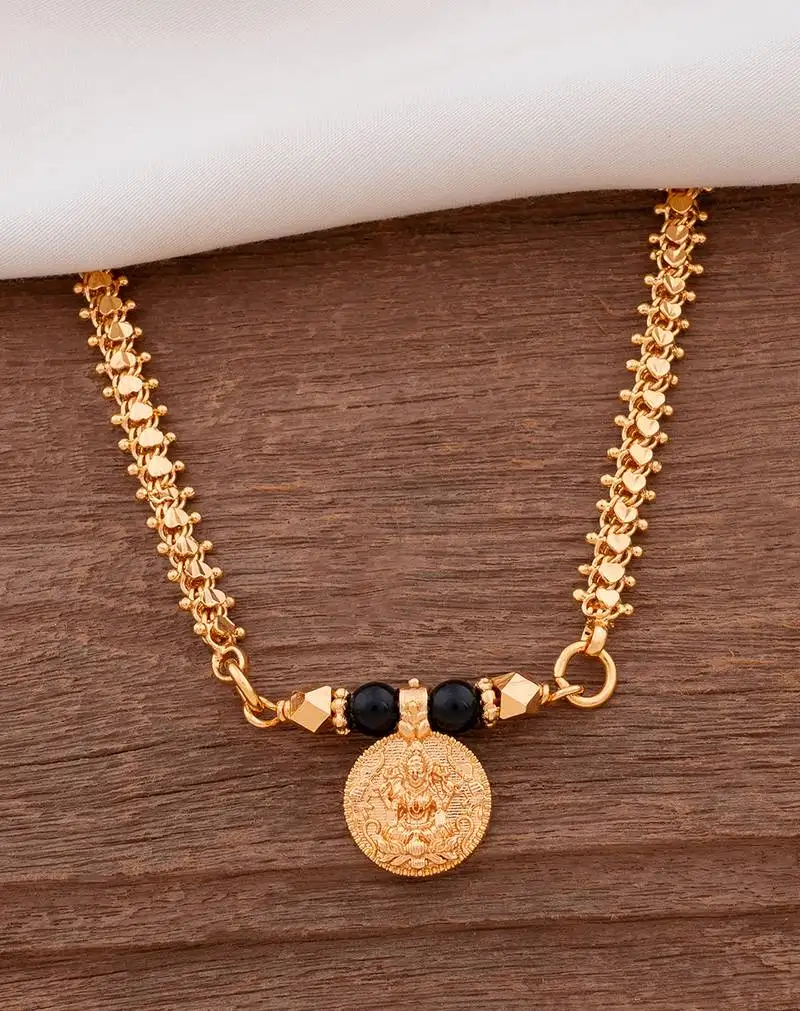 Golden medium length mangalsutra with single laxmi vati one gram gold