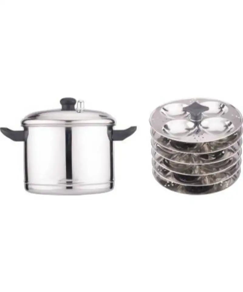 Coconut stainless steel idly cooker, 6-piece, silver