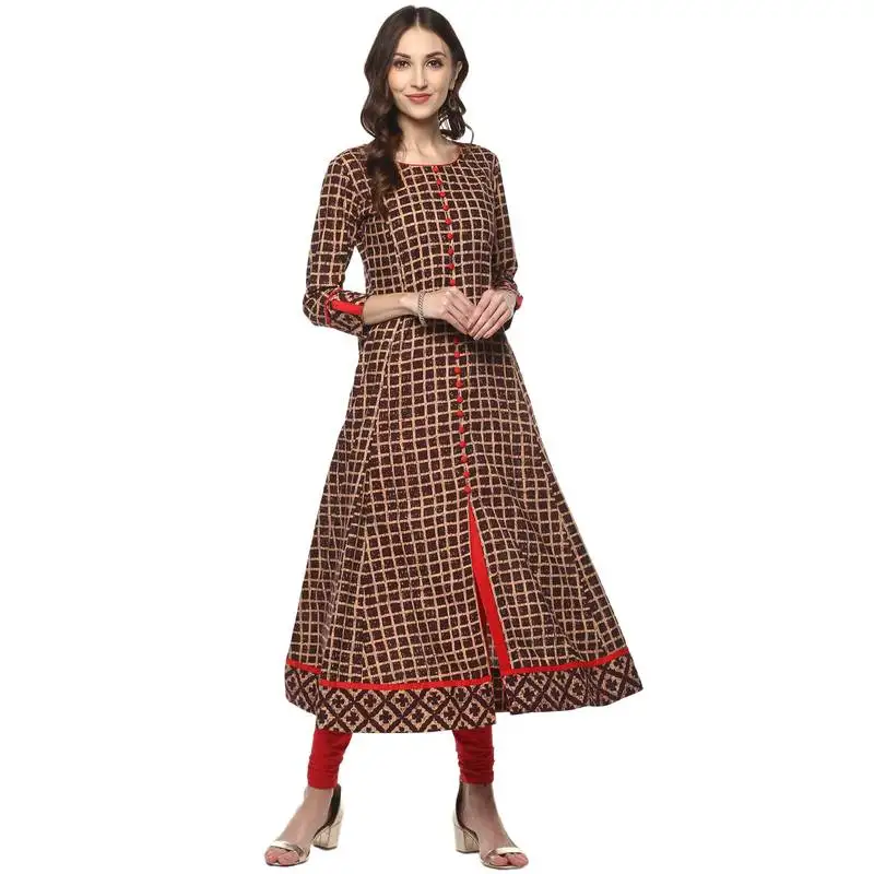 Flared burgundy women s anarkali kurta