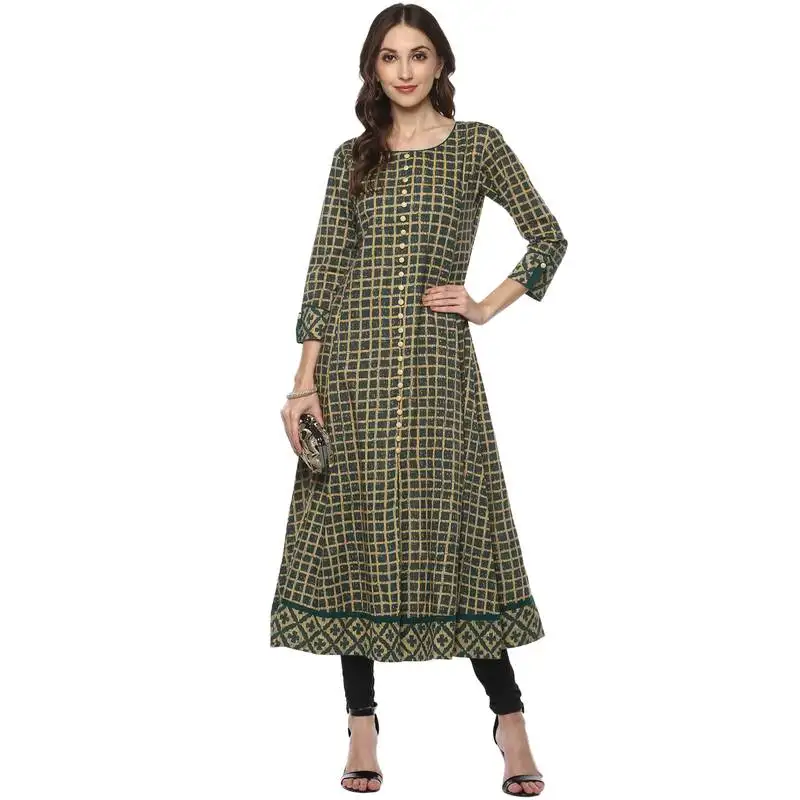 Flared teal women s anarkali kurta