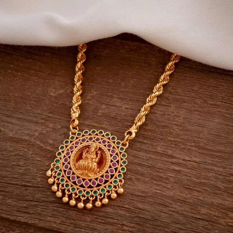 Gope rope chain necklace with small laxmi pendant one gram gold