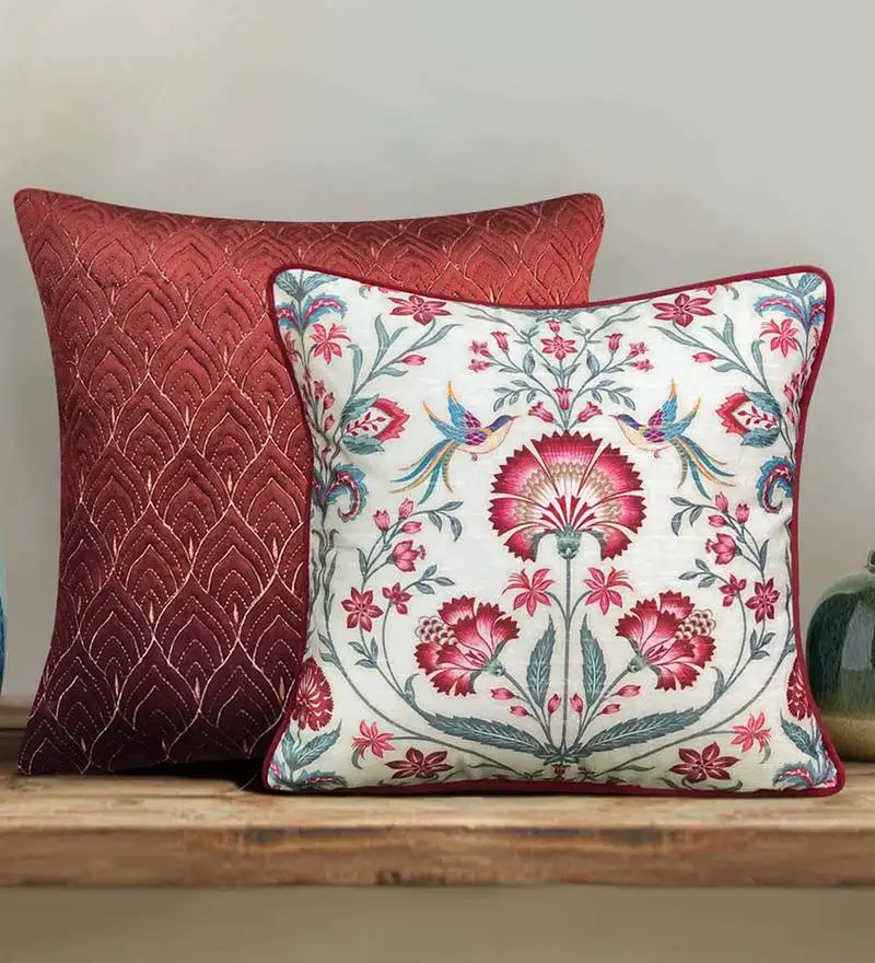 Rust cushion cover 16x16 – handcrafted decorative pillow for sofa, couch & bedroom