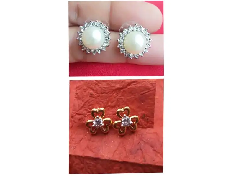 2pair of pearl with american diamond & gold plated ad stud earrings for women & girls